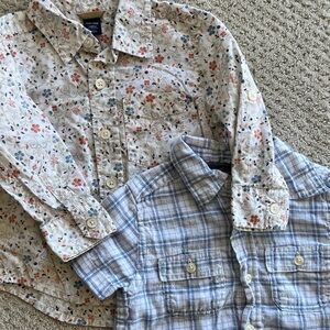 GAP baby boy dress shirts Button up Down Shirts - Cream and Blue 12 18 months
